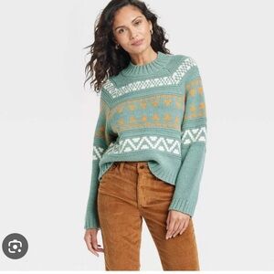 Target Universal Thread Women’s Teal Green Fair Isle Knit Sweater in size L